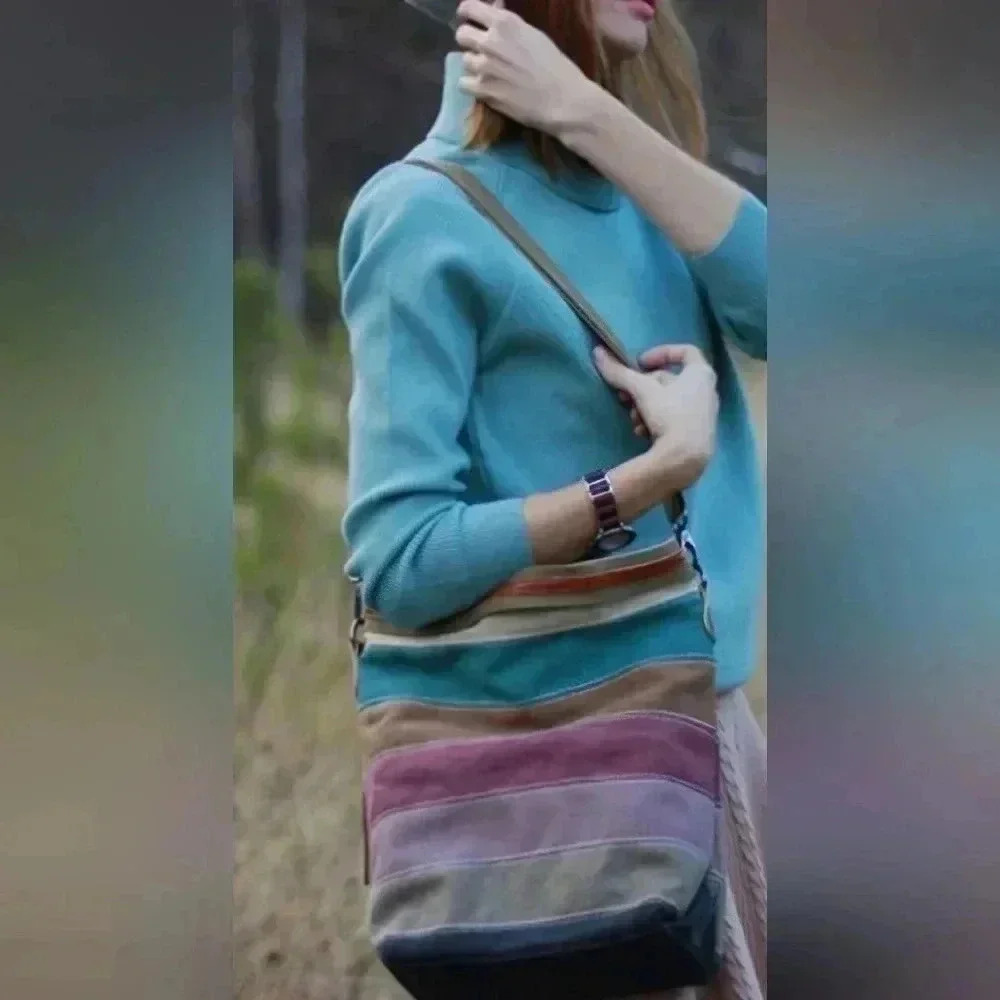 Women's Shoulder Bag , Canvas Cross Body, Durable Multi Color Striped Tote